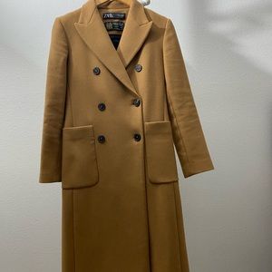 Zara Beige Double Breasted Long Wool Coat